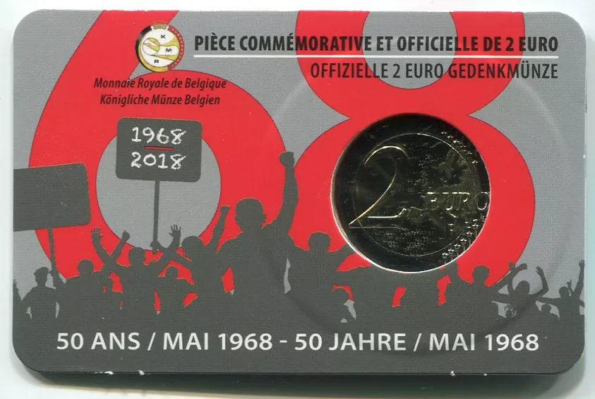 (2018) - 2 € - Belgie - Studentské nepokoje 1968 - mincovní karta